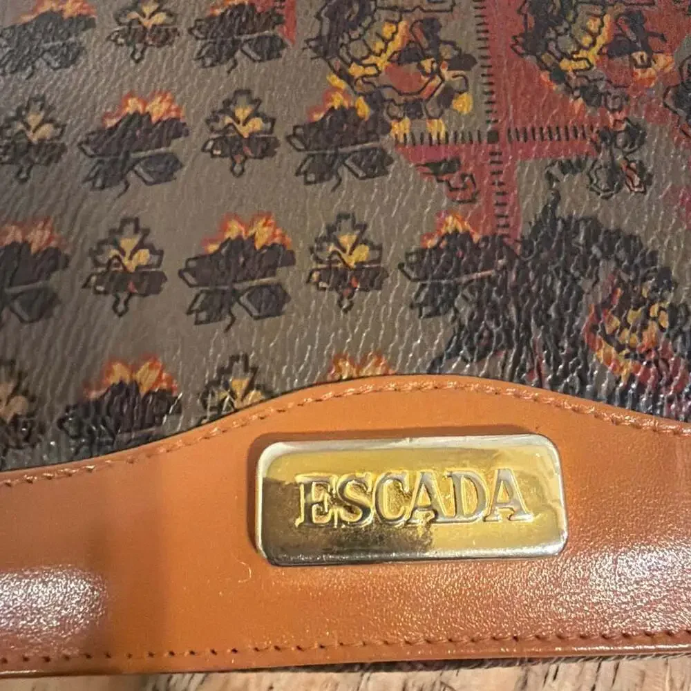 Escada Vintage Leather Printed Continental Wallet with Gold Plaque